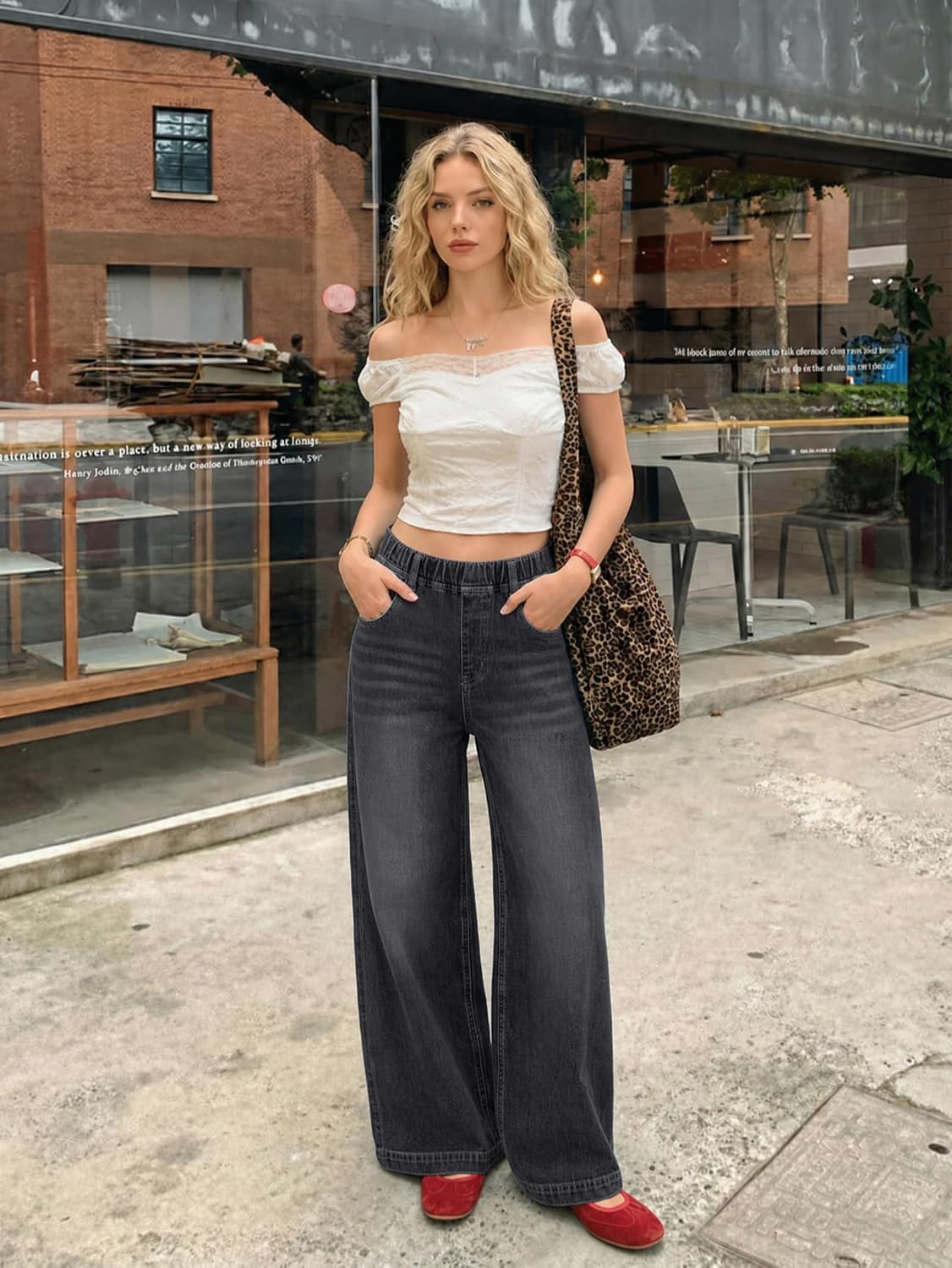 EMMIOL Wide Leg Baggy Jeans for Women Mid High Waisted Stretchy Denim Pants | Pull On Elastic Waist Jeans BBL Y2K Straight Leg Trousers Trendy Outfits
