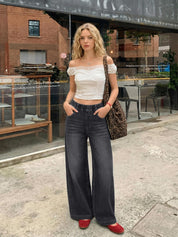 EMMIOL Wide Leg Baggy Jeans for Women Mid High Waisted Stretchy Denim Pants | Pull On Elastic Waist Jeans BBL Y2K Straight Leg Trousers Trendy Outfits