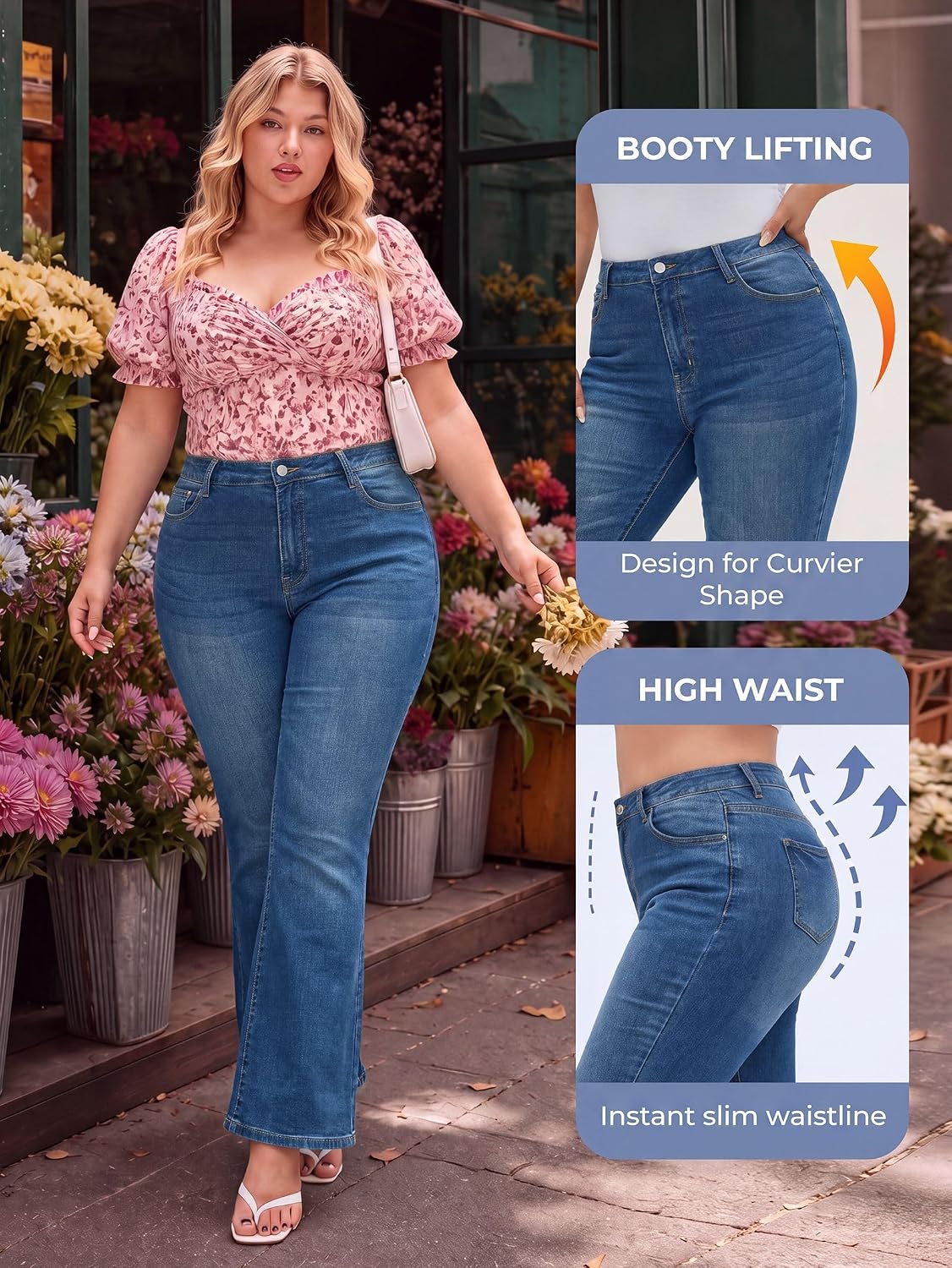 EMMIOL Flare Jeans for Women High Waisted Women's Stretch Bootcut Jeans | Plus Size Bell Bottom Denim Pants with Pockets,Y2K Look,Ripped Design