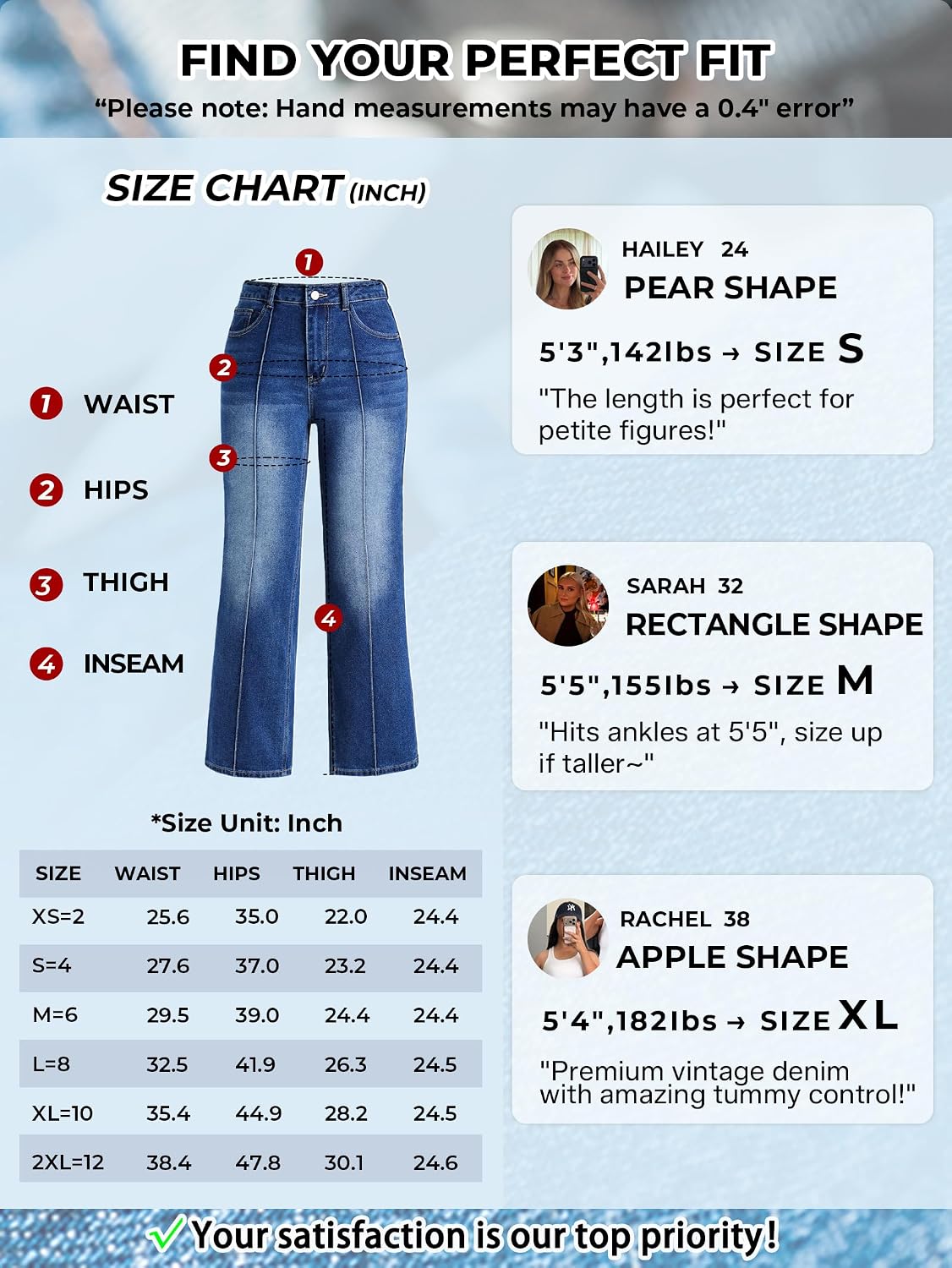 EMMIOL Straight Leg Jeans for Women High Waisted Petite Wide Leg Jeans | Baggy Jeans, Front Seamed, Petite Jeans for Women, Straight Leg, Stretchy Denim Pants with Pockets, High Rise