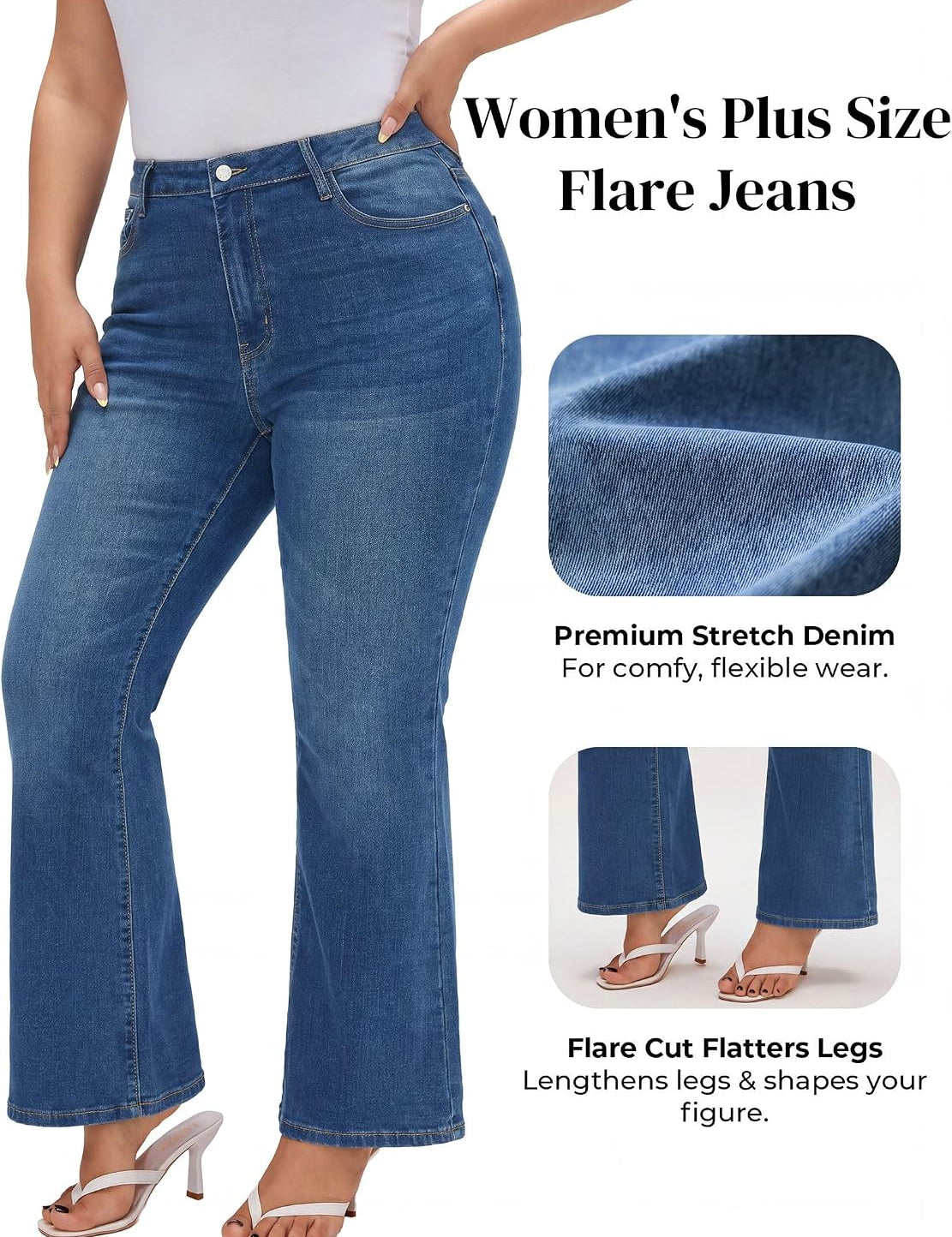 EMMIOL Flare Jeans for Women High Waisted Women's Stretch Bootcut Jeans | Plus Size Bell Bottom Denim Pants with Pockets,Y2K Look,Ripped Design