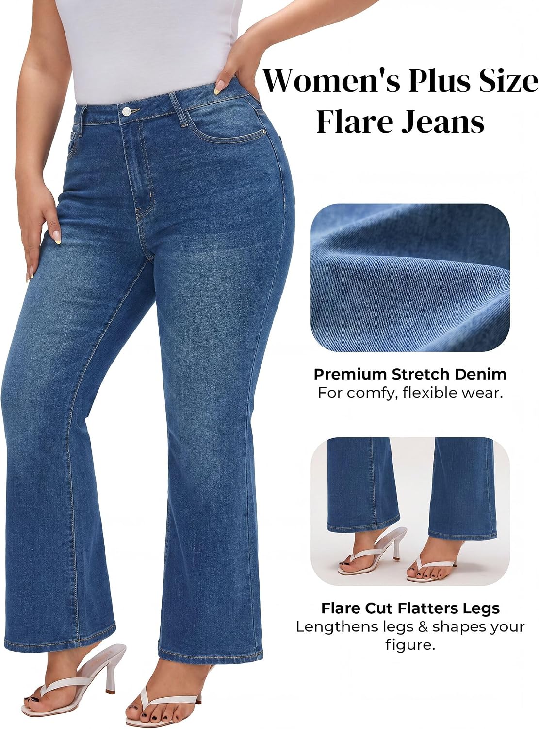 EMMIOL Flare Jeans for Women High Waisted Women's Stretch Bootcut Jeans | Plus Size Bell Bottom Denim Pants with Pockets,Y2K Look,Ripped Design