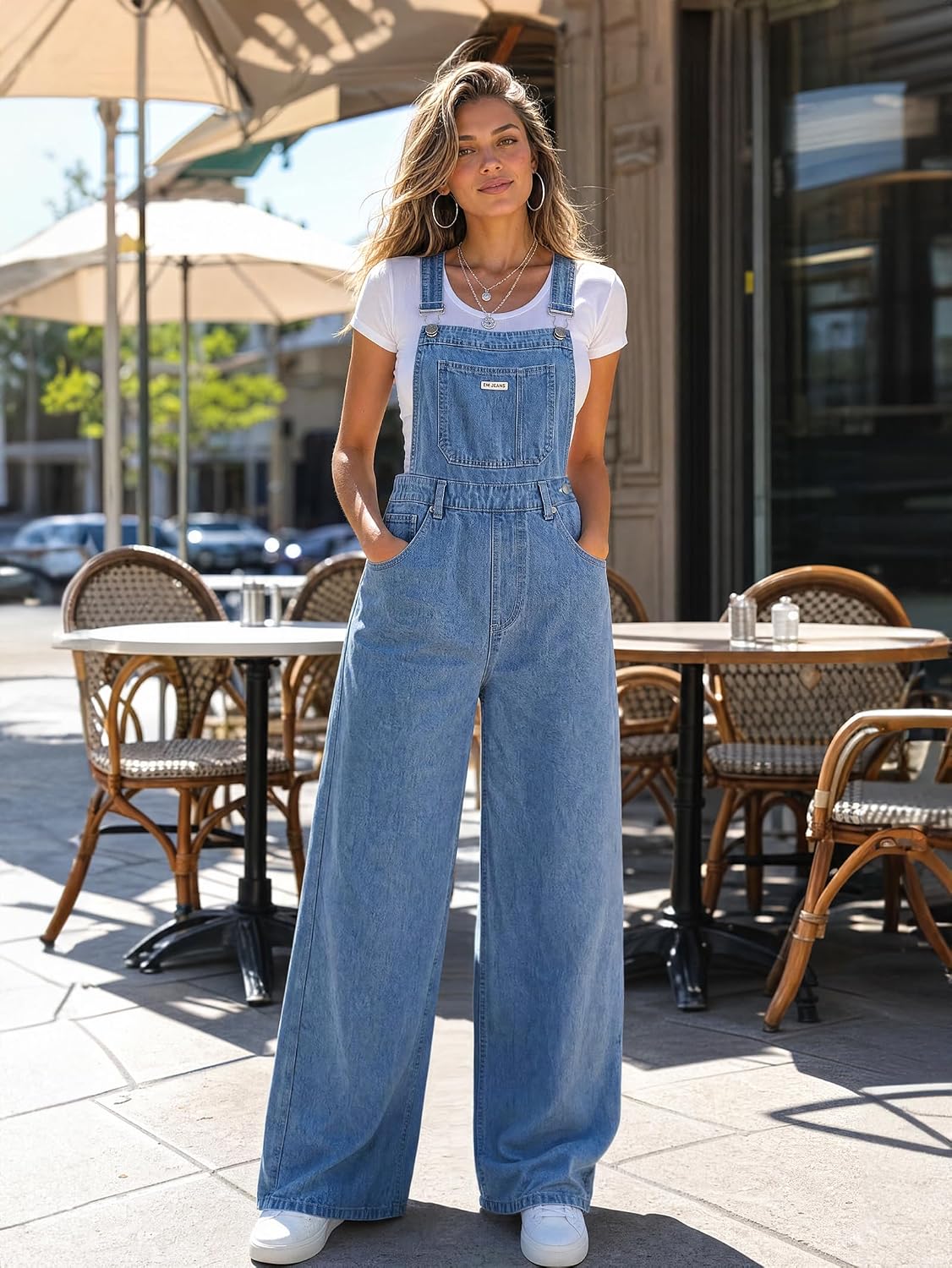 EMMIOL Women's Denim Overalls, Baggy Loose Fit Wide Leg Jumpsuit, 90s Vintage Style Overall with Adjustable Straps
