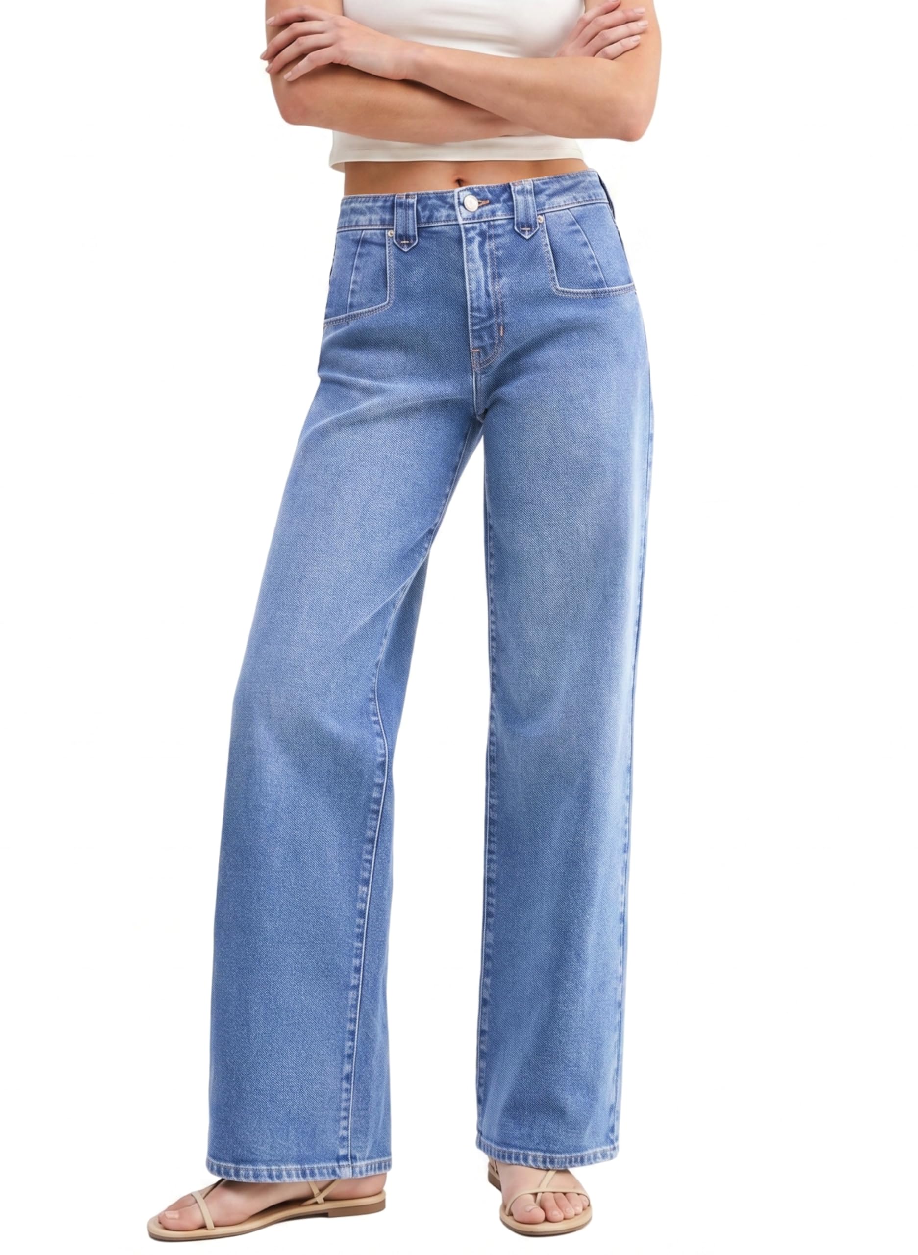 EMMIOL Womens Jeans Straight Leg,Mid-High Rise Baggy Denim Pants,Boyfriend Wide Leg,Loose Fit with Pocket,Runs Small; Size Up