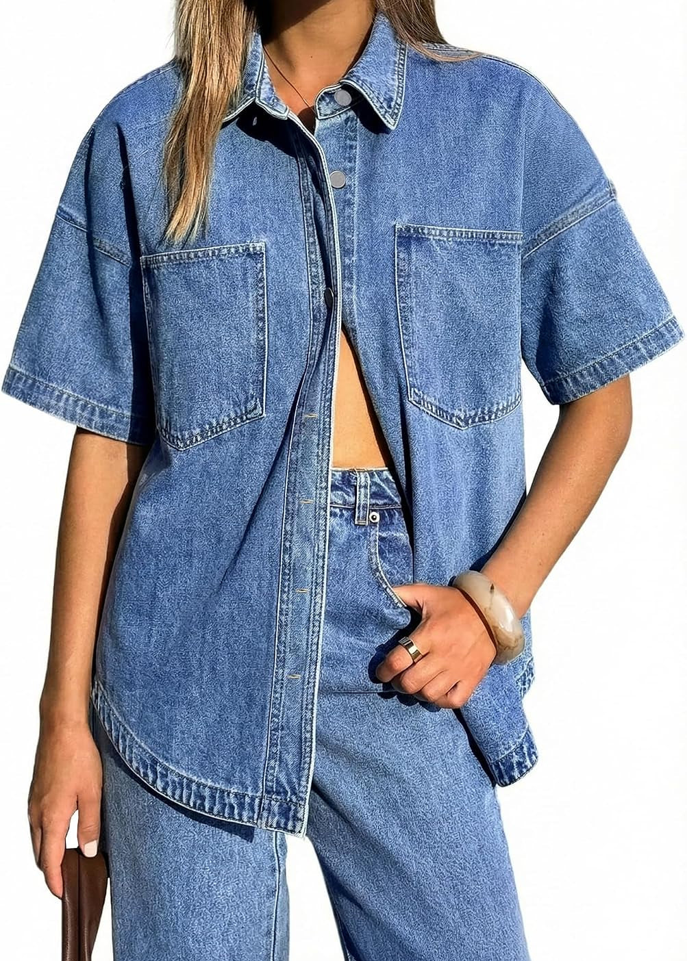 EMMIOL Women Denim Shirts Oversized Long Sleeve Button Down Blouse Distressed Jean Jacket Fall Outfits 2026