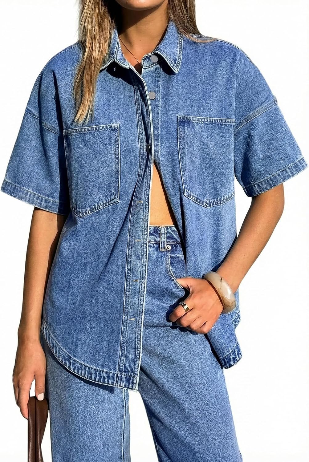 EMMIOL Women Denim Shirts Oversized Long Sleeve Button Down Blouse Distressed Jean Jacket Fall Outfits 2026
