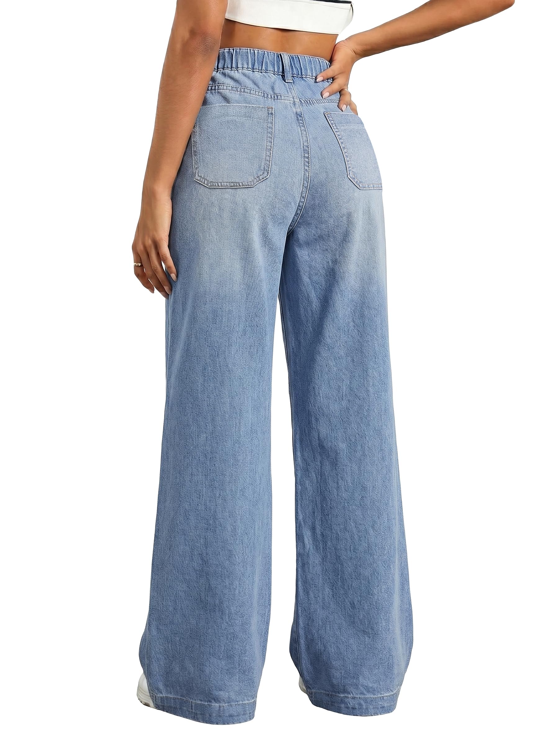 EMMIOL Wide Leg Baggy Jeans for Women Mid High Waisted Stretchy Denim Pants | Pull On Elastic Waist Jeans BBL Y2K Straight Leg Trousers Trendy Outfits
