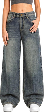 EMMIOL Baggy Jeans for Women High Waisted Womens Wide Leg Jeans Plus Size | Y2K Boyfriends Denim Pants, Casual Loose Wide Leg Jeans, Straight Leg, High Waist, 90s Vintage Baggy Pants with Pockets