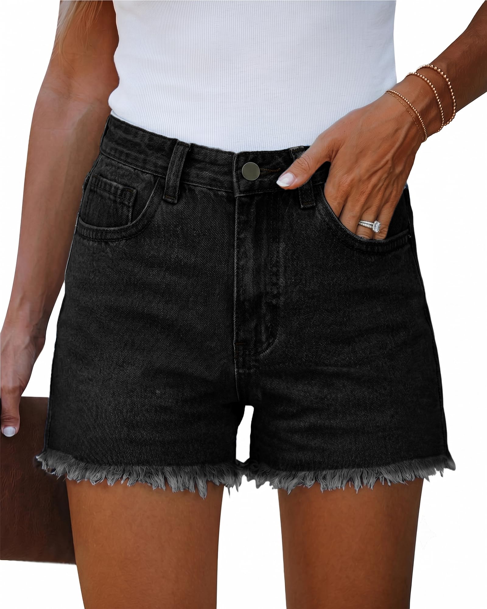 EMMIOL Jean Shorts Womens High Waisted Stretchy Jorts Summer | Vintage Button Y2K Denim Short Mid Length Casual Basic Solid Jeans Outfits with Front and Back Pockets