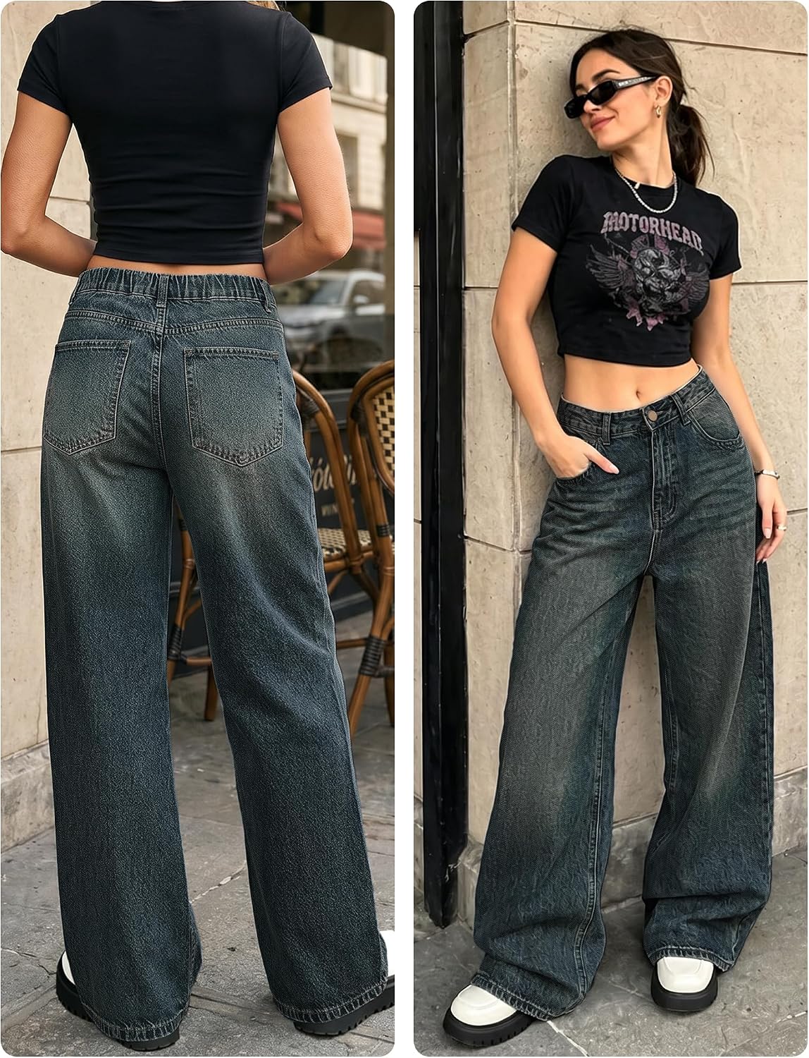 EMMIOL Women Baggy Jeans High Waist Boyfriend Streetwear Vintage Jeans Wide Leg Denim Pants