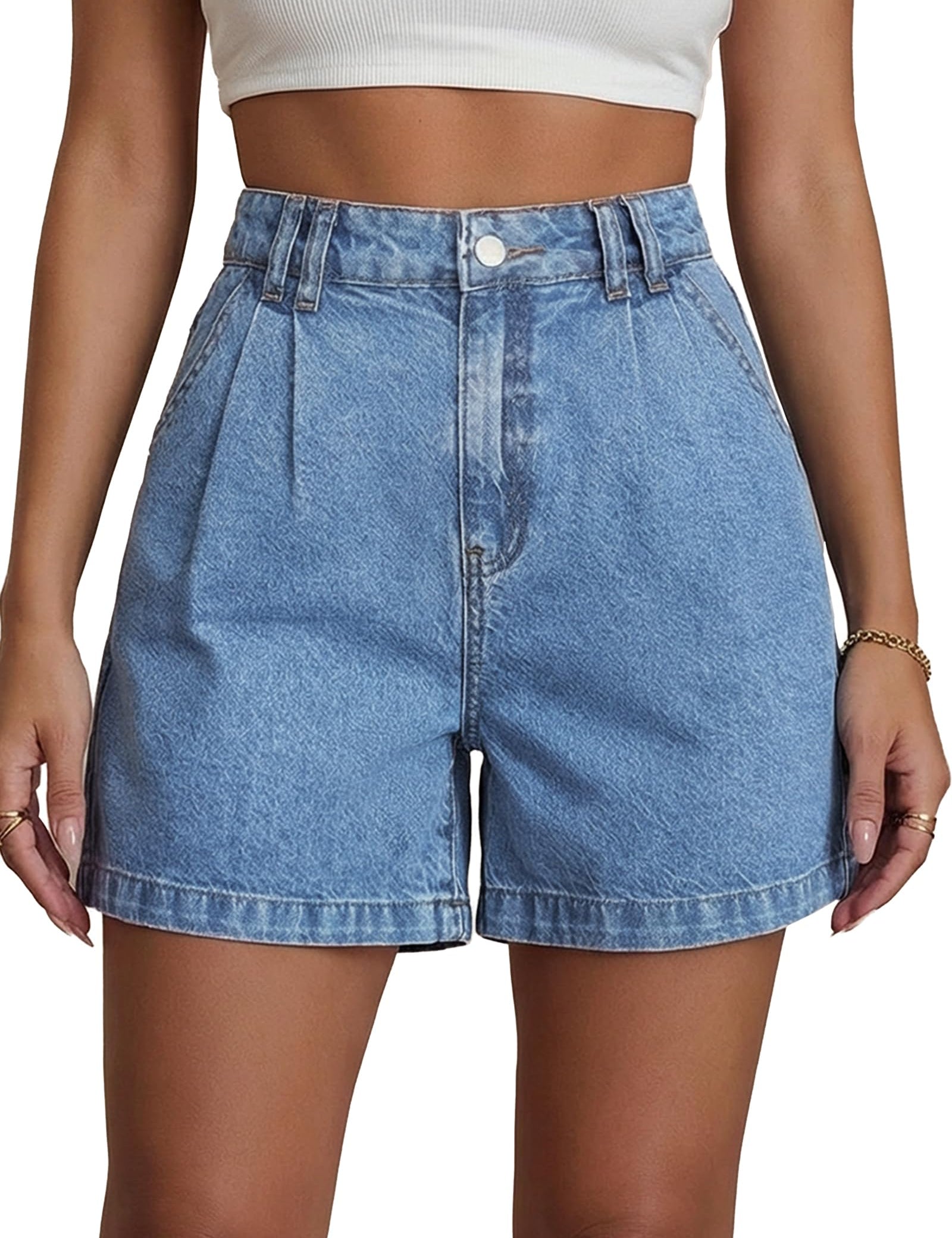 EMMIOL Jean Shorts for Women High Waisted Wide Leg Stretchy Denim Shorts | Casual Summer Jorts with Pockets, Lightweight Cotton Shorts for Vacation Beach Outfits