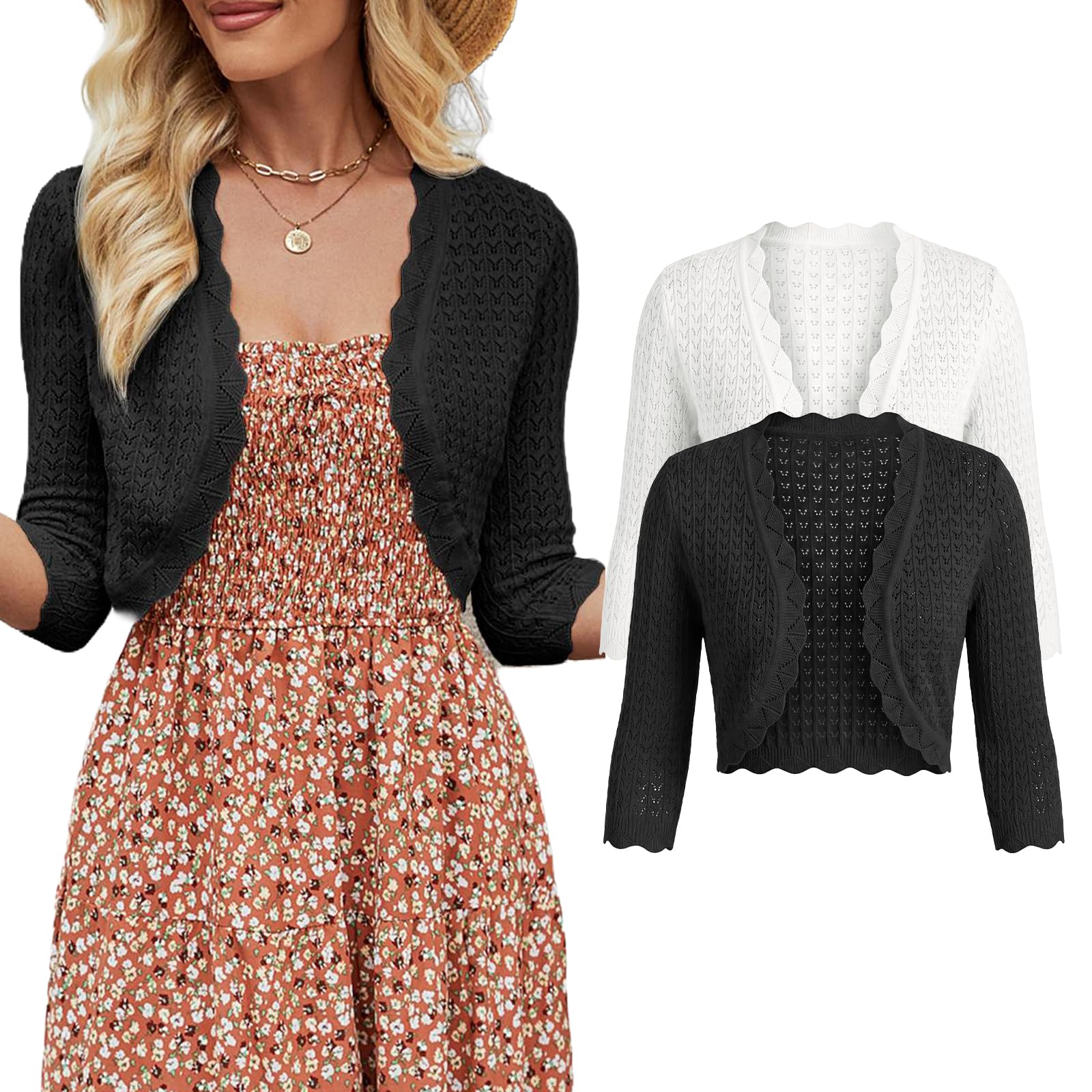 JOKELAMB Women Bolero Shrug Cropped Cardigan 3/4 Sleeve Shrugs for Dresses