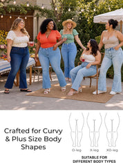 EMMIOL Flare Jeans for Women High Waisted Women's Stretch Bootcut Jeans | Plus Size Bell Bottom Denim Pants with Pockets,Y2K Look,Ripped Design