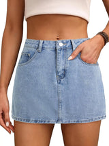 Mid Rise Summer Denim Mini Skirt with Undershorts