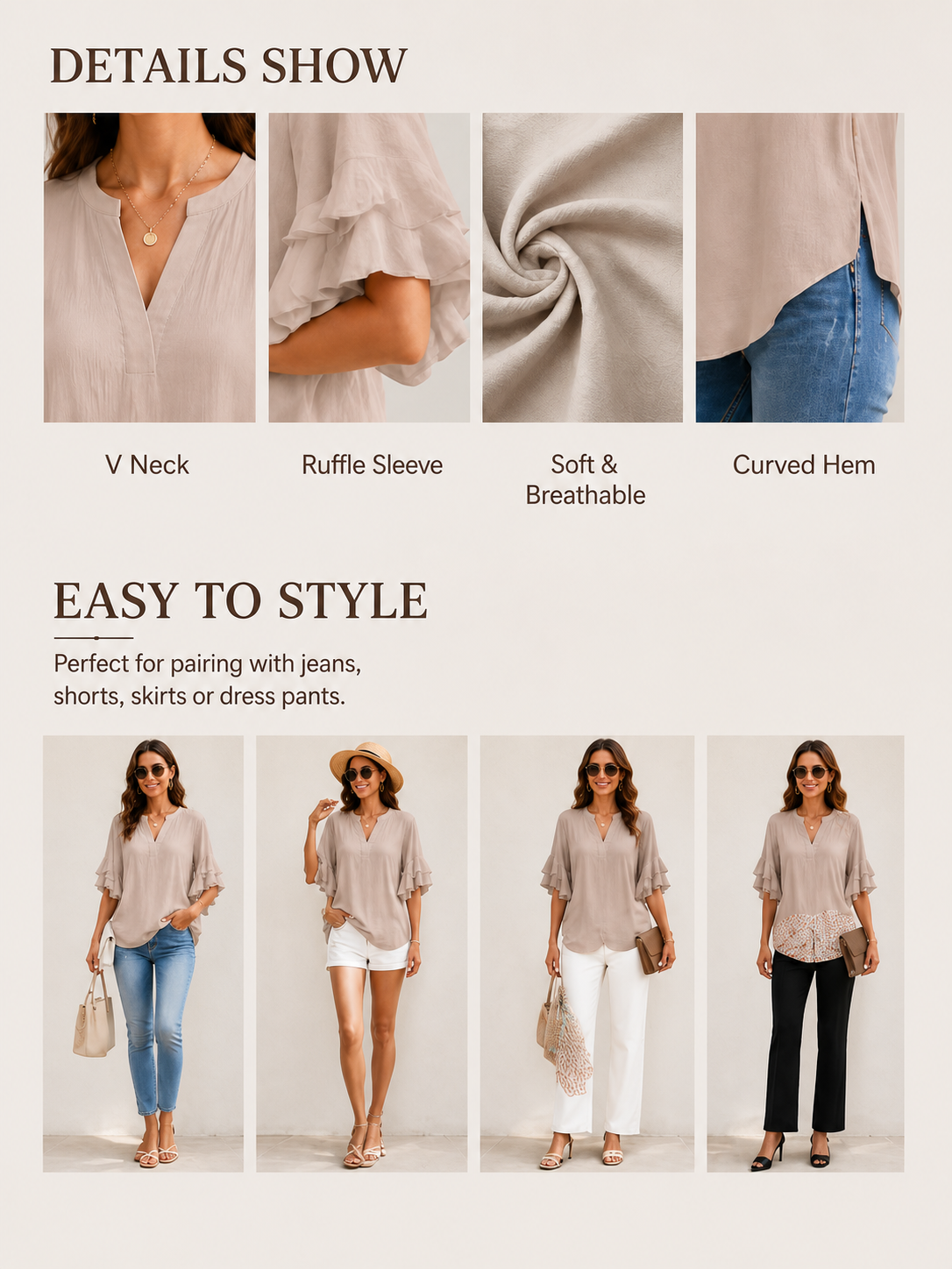 Plus Size Ruffle Sleeve V-Neck Top