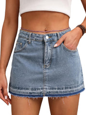 EMMIOL Jean Skirts for Women Mid Rise Summer Denim Skirt with Undershorts | Trendy Y2k Clothes Cotton-blend Denim Mini Skirt with Built-in Undershorts, Parties, Festivals, Dates, Vacations