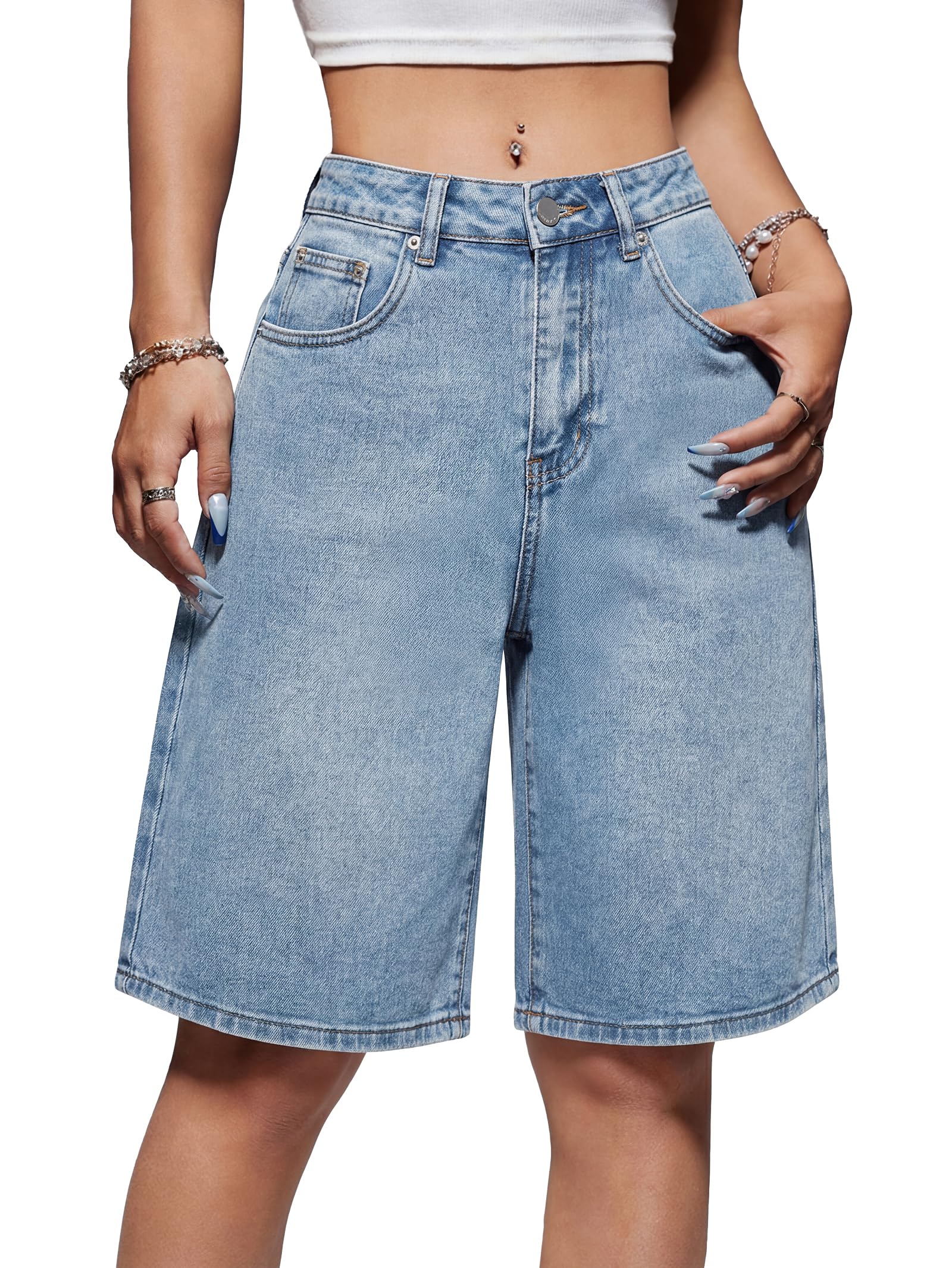 EMMIOL Women Jorts Wide Leg Jeans High Waisted Denim Bermuda Shorts | Knee Length,Casual Daily Wear,Trendy Outfits Summer Hot Short Pants 90S Streetwear with Pocket