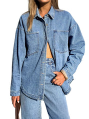 EMMIOL Women Denim Shirts Oversized Long Sleeve Button Down Blouse Distressed Jean Jacket Fall Outfits 2026