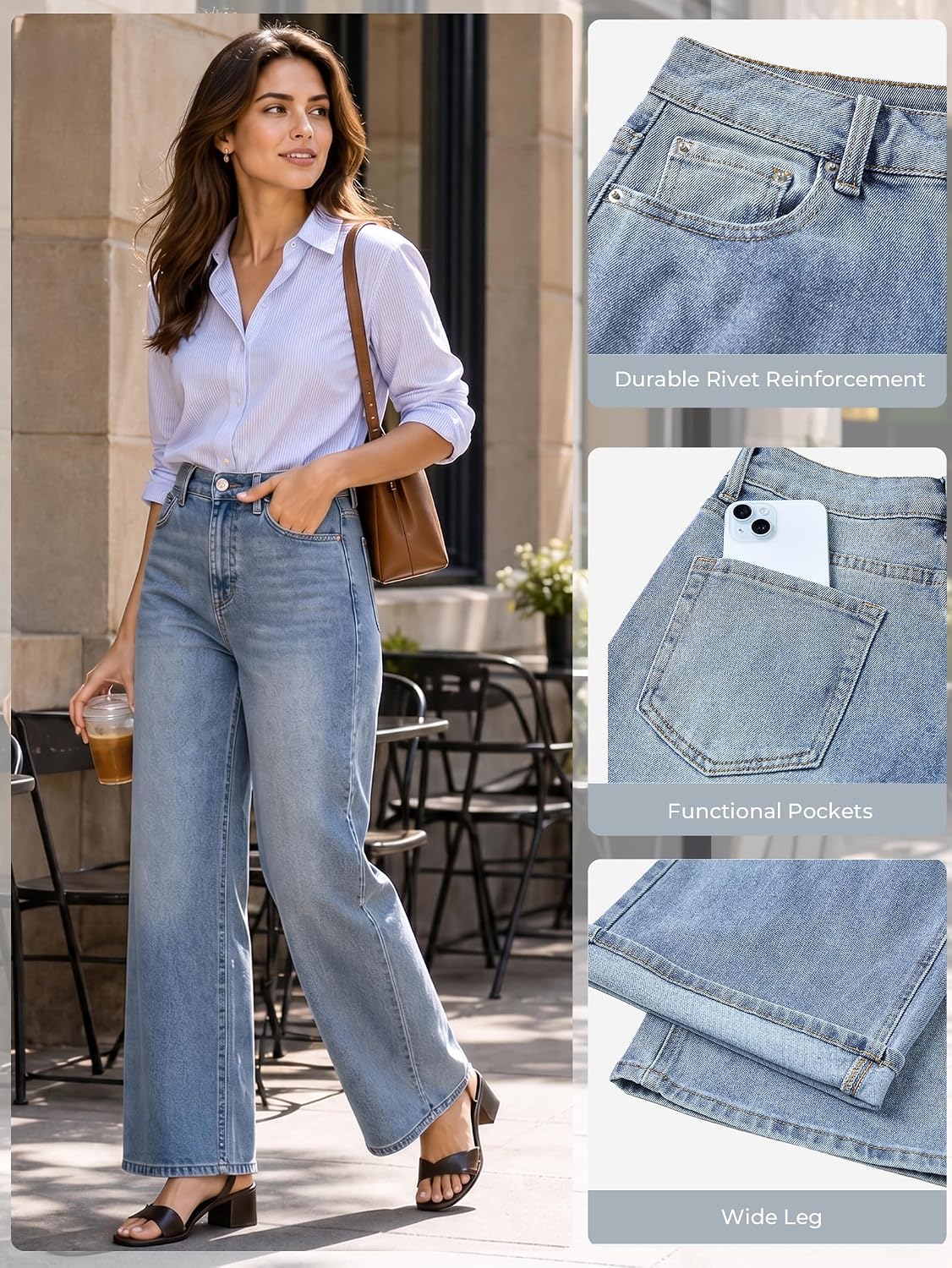 EMMIOL Wide Leg Jeans for Women, Mid Rise Baggy Jeans Plus Size Boyfriends Denim Pants, Y2K Vintage Style