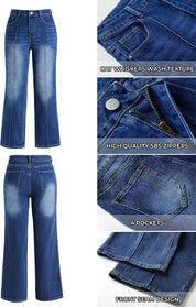 EMMIOL Straight Leg Jeans for Women High Waisted Petite Wide Leg Jeans | Baggy Jeans, Front Seamed, Petite Jeans for Women, Straight Leg, Stretchy Denim Pants with Pockets, High Rise