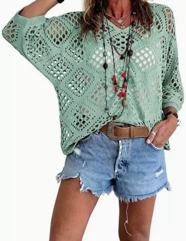 Women's Crochet Top with V-Neck