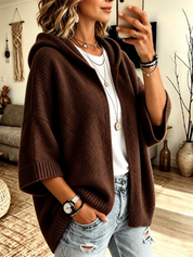 Women's 3/4 Sleeve Hooded Knit Cardigan