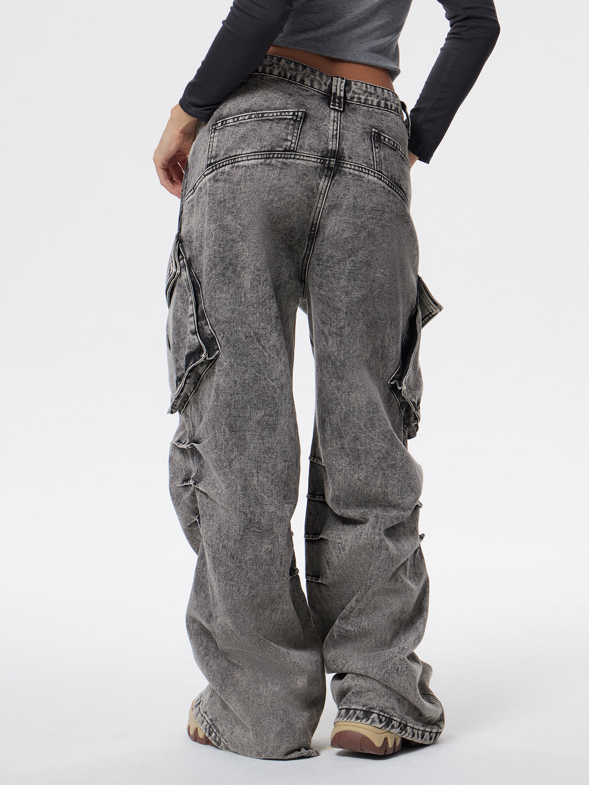 Acid Washed Baggy Cargo Jeans