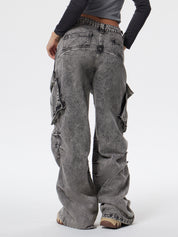 Acid Washed Baggy Cargo Jeans
