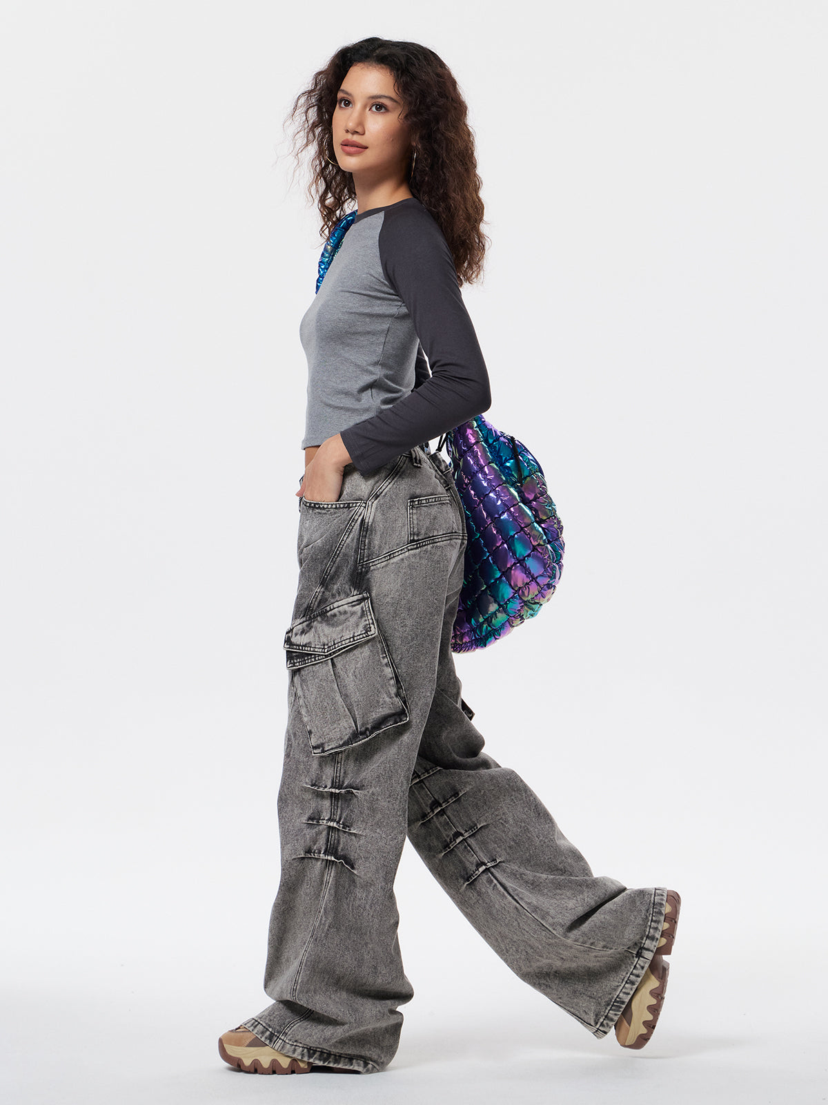 Acid Washed Baggy Cargo Jeans