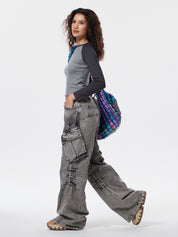 Acid Washed Baggy Cargo Jeans