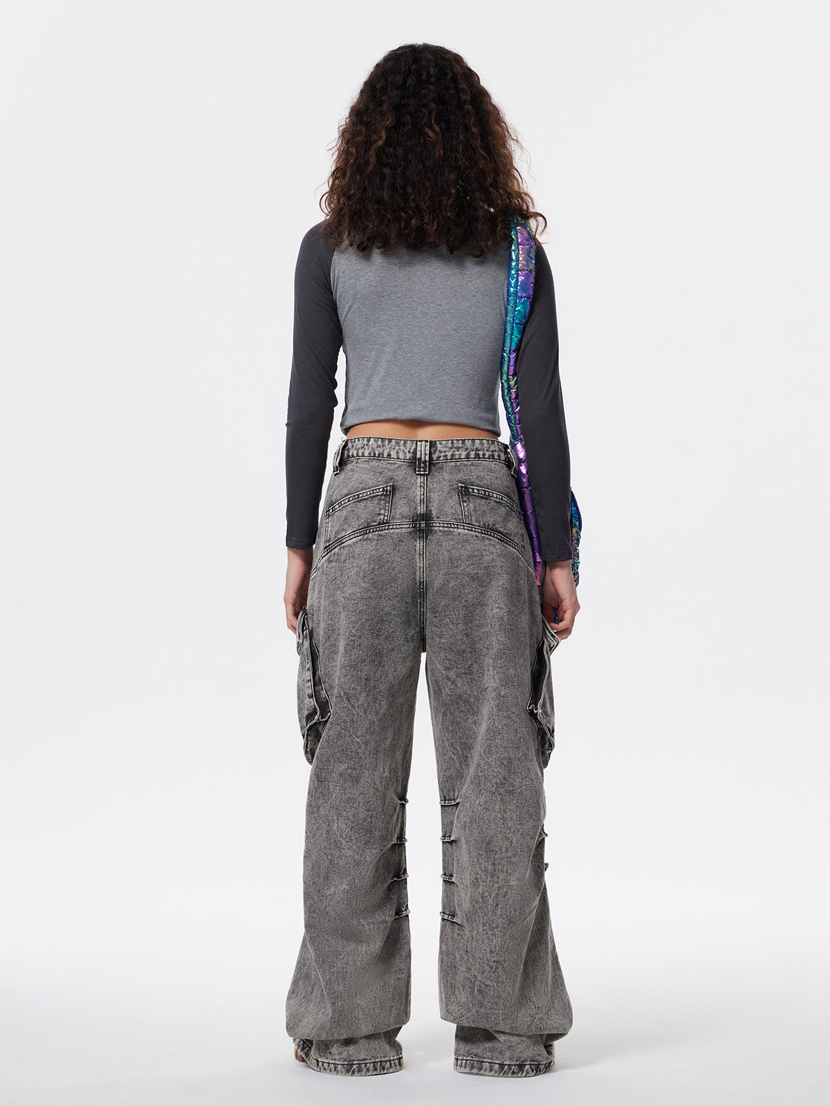 Acid Washed Baggy Cargo Jeans