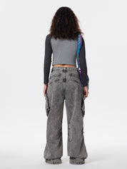 Acid Washed Baggy Cargo Jeans