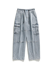 Men's Vintage Wash Denim Loose Cargo Jeans