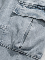 Men's Vintage Wash Denim Loose Cargo Jeans