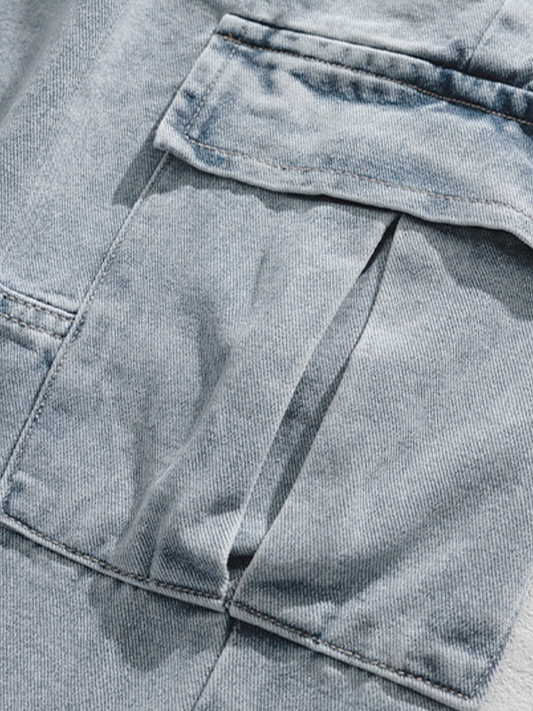Men's Vintage Wash Denim Loose Cargo Jeans