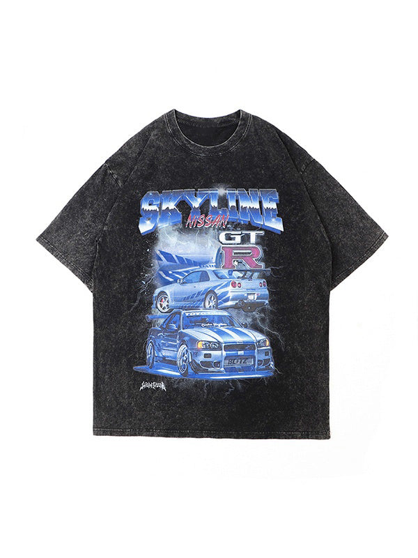 Men's Sports Car Print Washed Tee