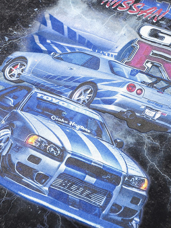 Men's Sports Car Print Washed Tee