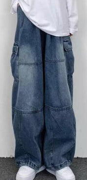 Men's Washed Pocket Patchwork Cargo Jeans