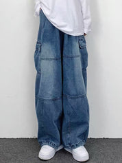 Men's Washed Pocket Patchwork Cargo Jeans