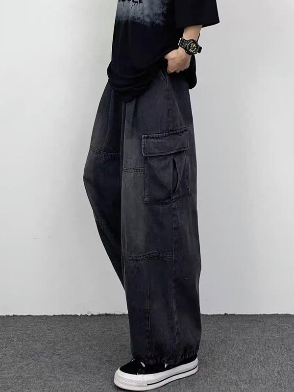 Men's Washed Pocket Patchwork Cargo Jeans