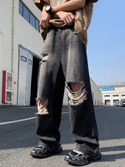 Men's Vintage Washed Ripped Loose Jeans