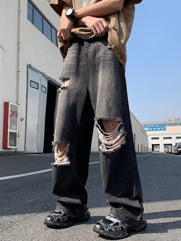 Men's Vintage Washed Ripped Loose Jeans