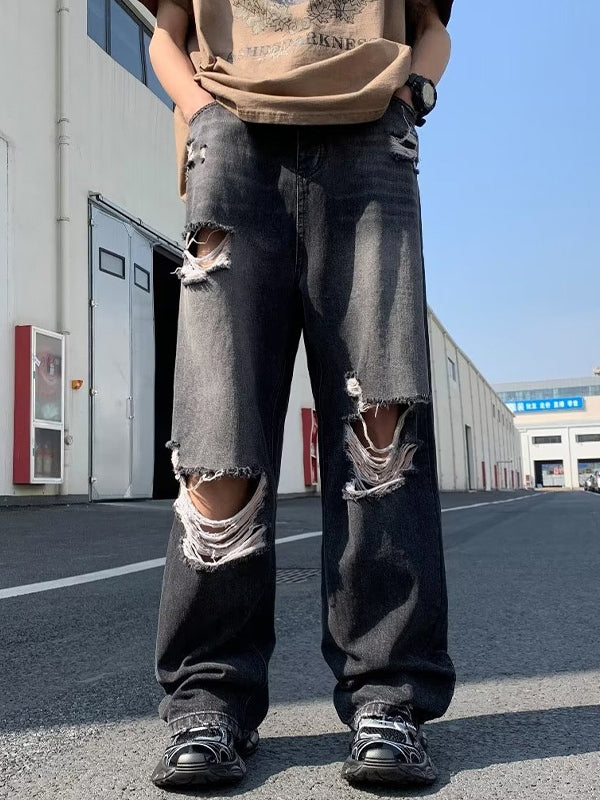 Men's Vintage Washed Ripped Loose Jeans