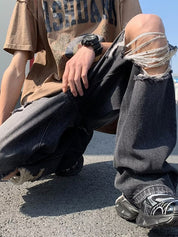 Men's Vintage Washed Ripped Loose Jeans