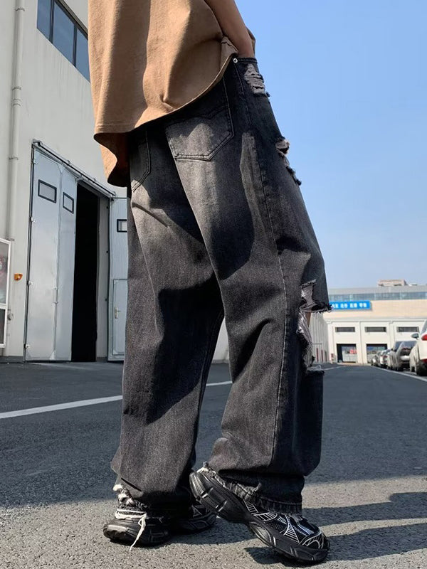 Men's Vintage Washed Ripped Loose Jeans