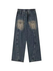 Men's Washed Patchwork Loose Jeans