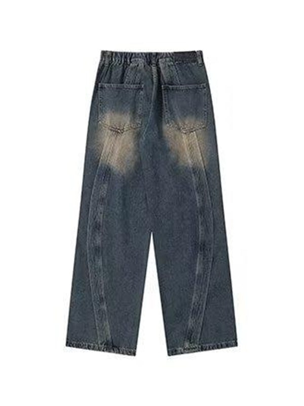 Men's Washed Patchwork Loose Jeans