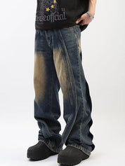 Men's Washed Patchwork Loose Jeans