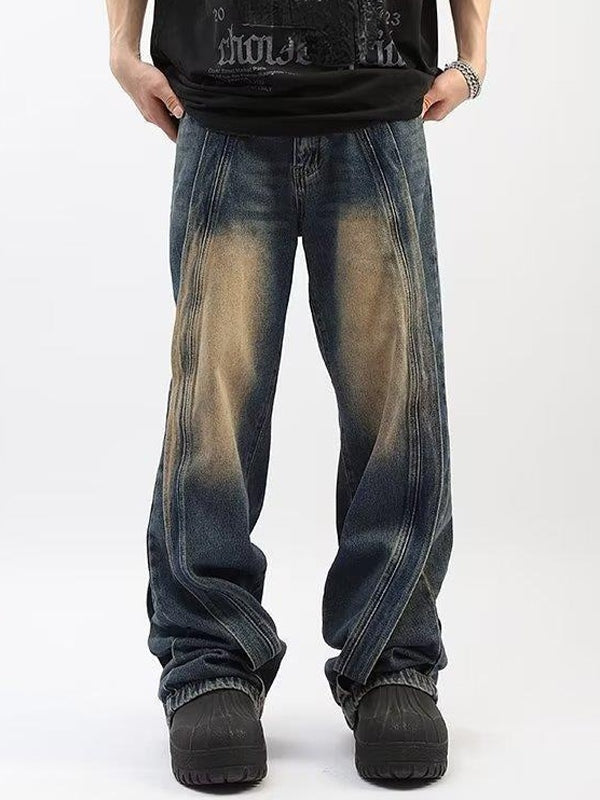 Men's Washed Patchwork Loose Jeans