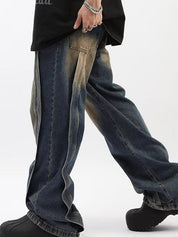 Men's Washed Patchwork Loose Jeans
